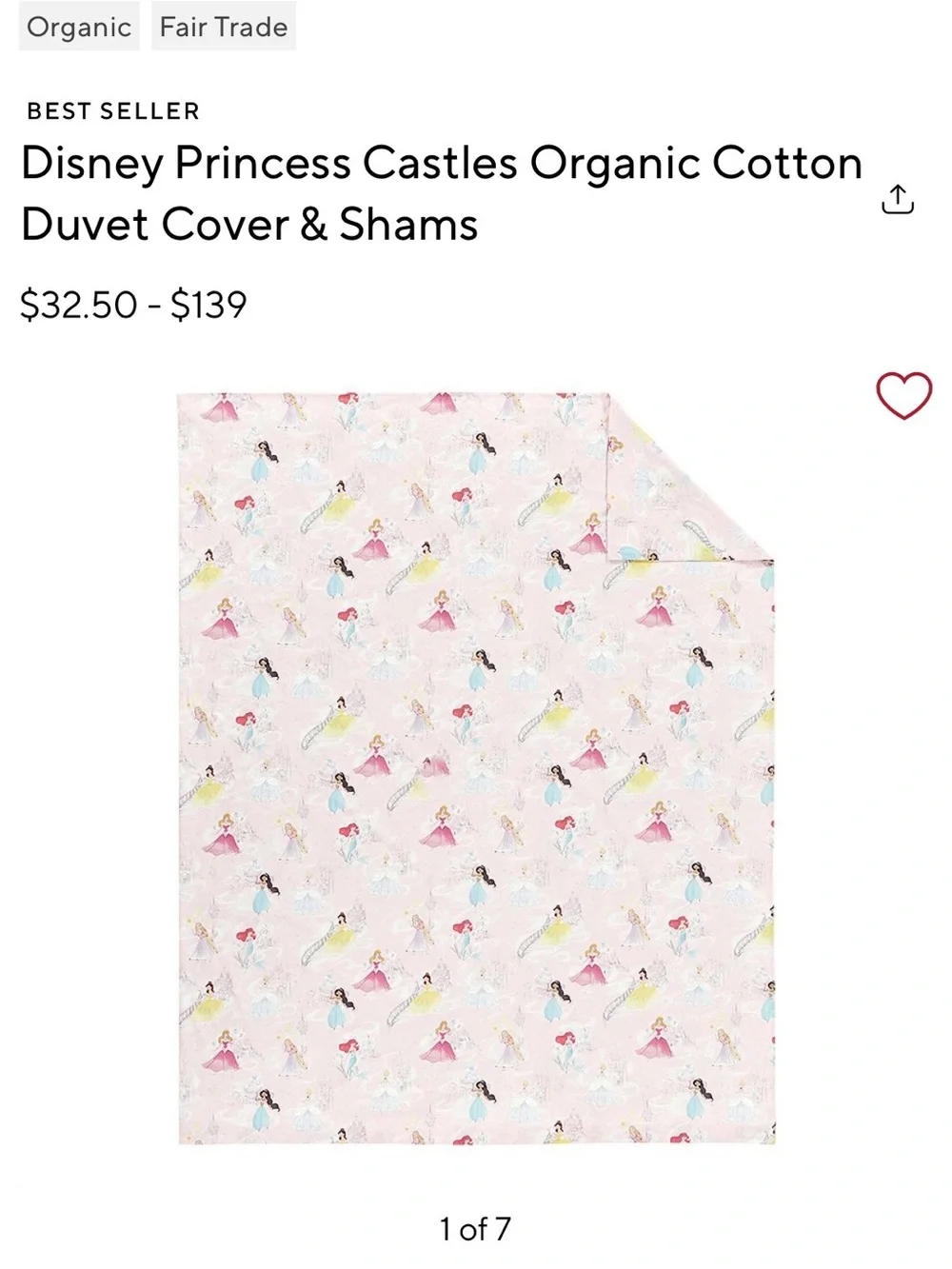 NWT Organic Castles Organic Duvet Cover and standard Sham